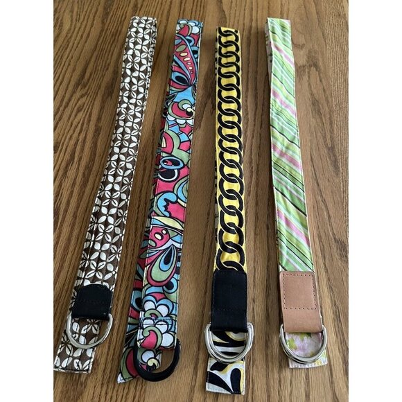 Vintage Lot Of 4 Colorful Reversible Ribbon Belt 2 Reversible Preppy Geometric main image 5